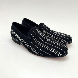 Barabas Men's Sz 8 Rhinestone Greek Key Pattern Slip On Loafers Black Silver